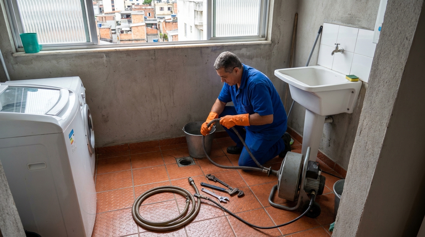 Desentupimento de ralo com equipamento em Limeira‑SP
